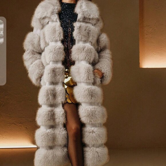 Elegant Long Women's warm Faux Fur Patchwork Coat - Picture 4 of 11